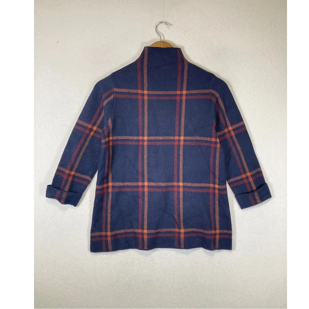 Dark Academia Max Studio Women‎ S Navy Blue Orange Plaid Mock Neck Sweater